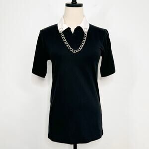 Hot Topic Chain Polo Tee Black White Unisex Goth Gothic Emo Steampunk Size S